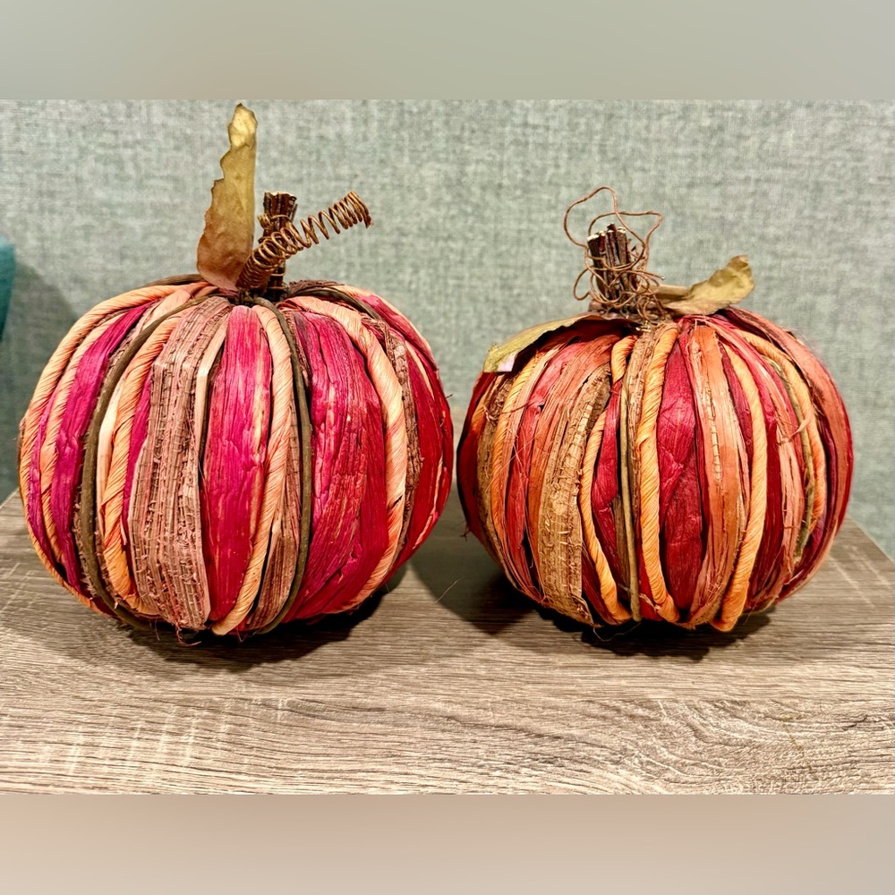 Set of 2, gorgeous pumpkins. Fall decor. Like new. Vibrant bright colors. 5x5